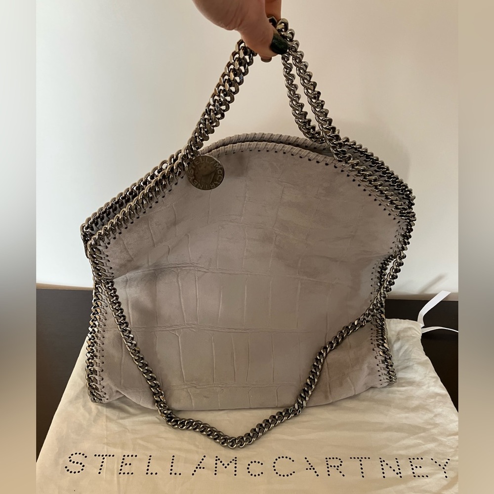 Stella McCartney- Large Falabella Croc Embossed Totebag, in “Light Gray”, Silver